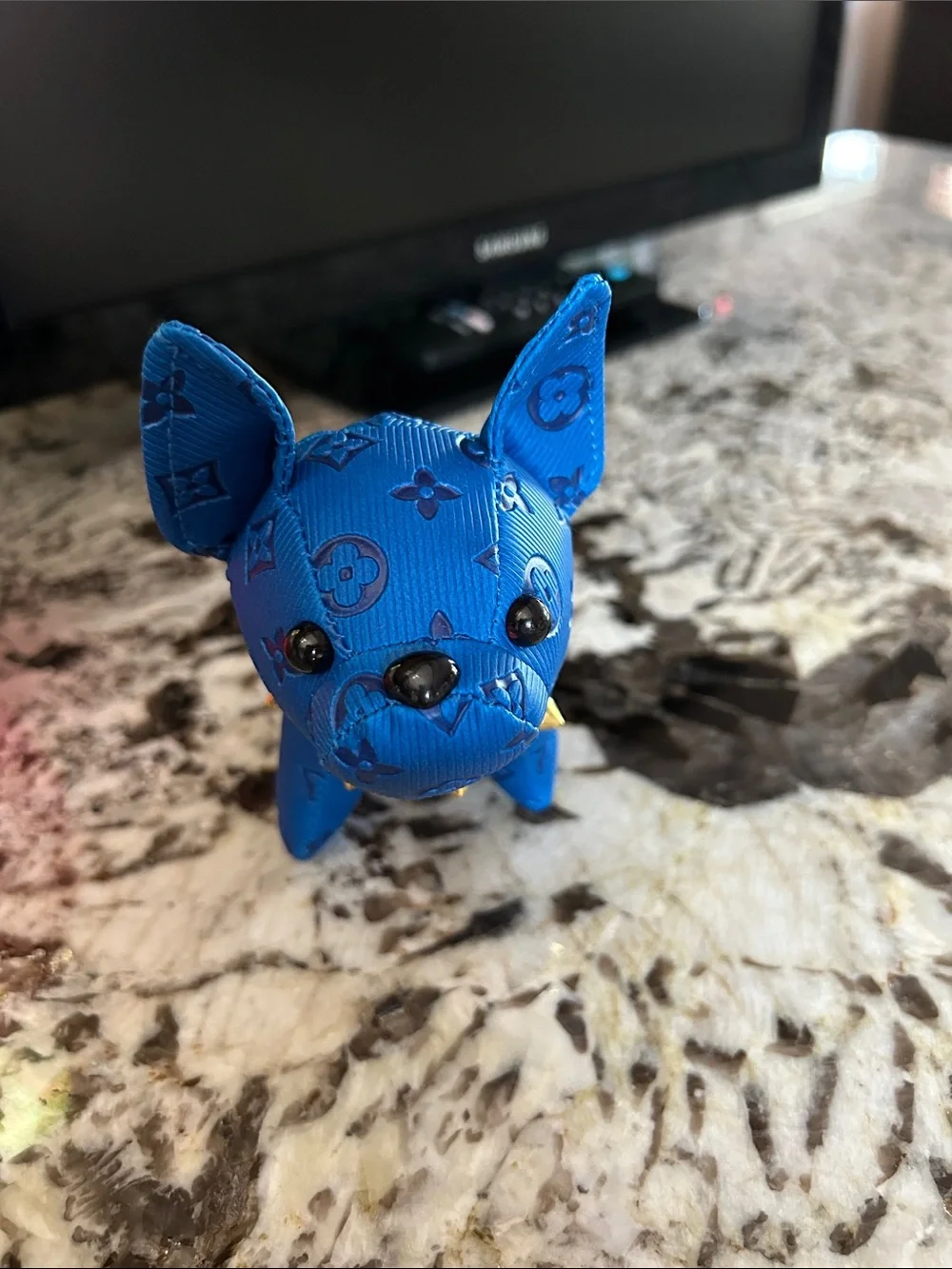 Louis Vuitton Bright Blue Monogram Bulldog Charm with Gold Hardware
